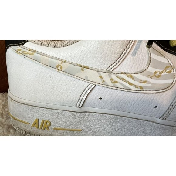 Nike Air Force One 07 LV8 Gold Links Zebra Print Sneakers Men’s Size 12 AF1 - Picture 6 of 9